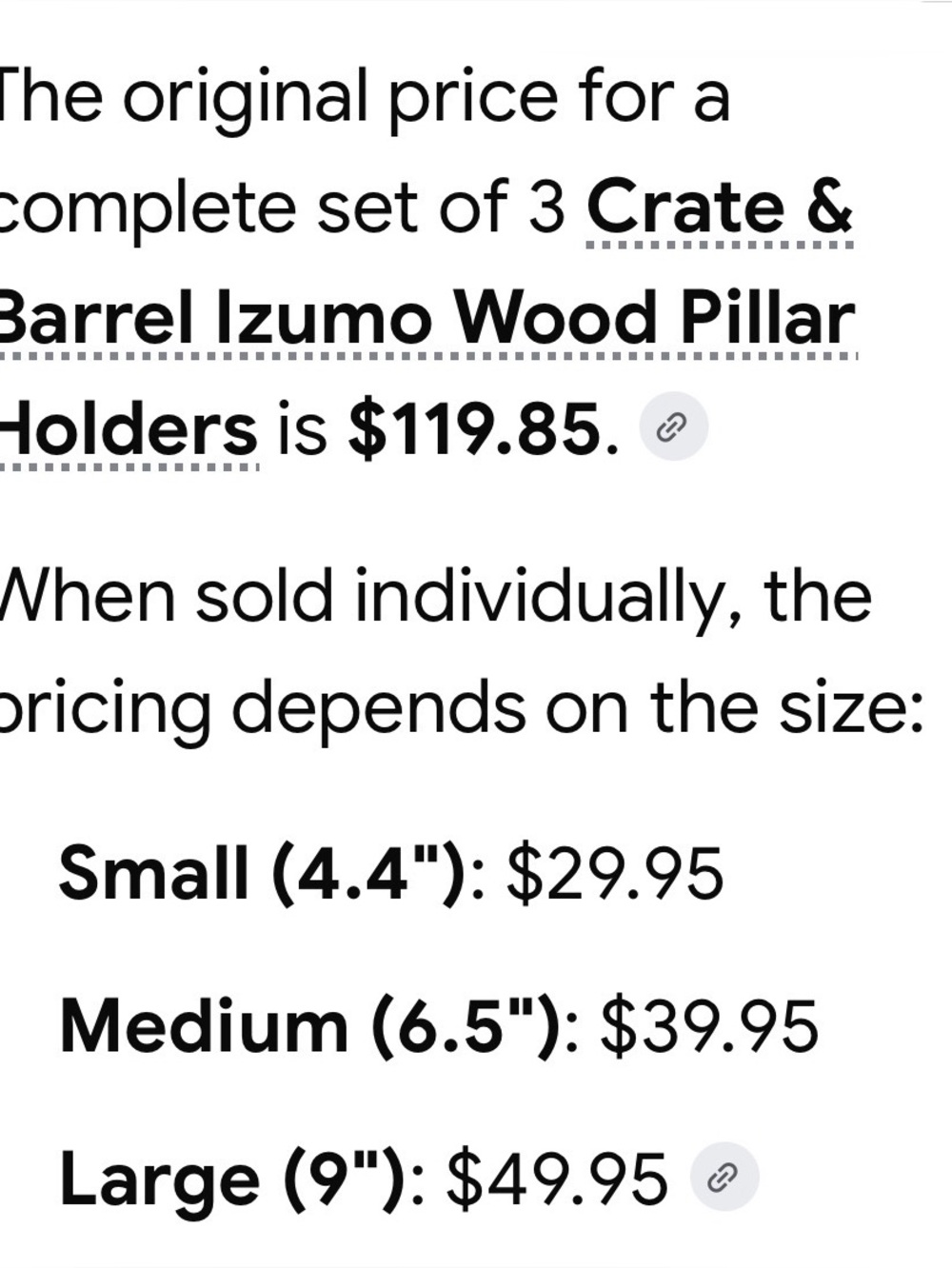 Crate & Barrel set of 3 Elegant Brown Wooden Candle Holders. - Picture 7 of 7